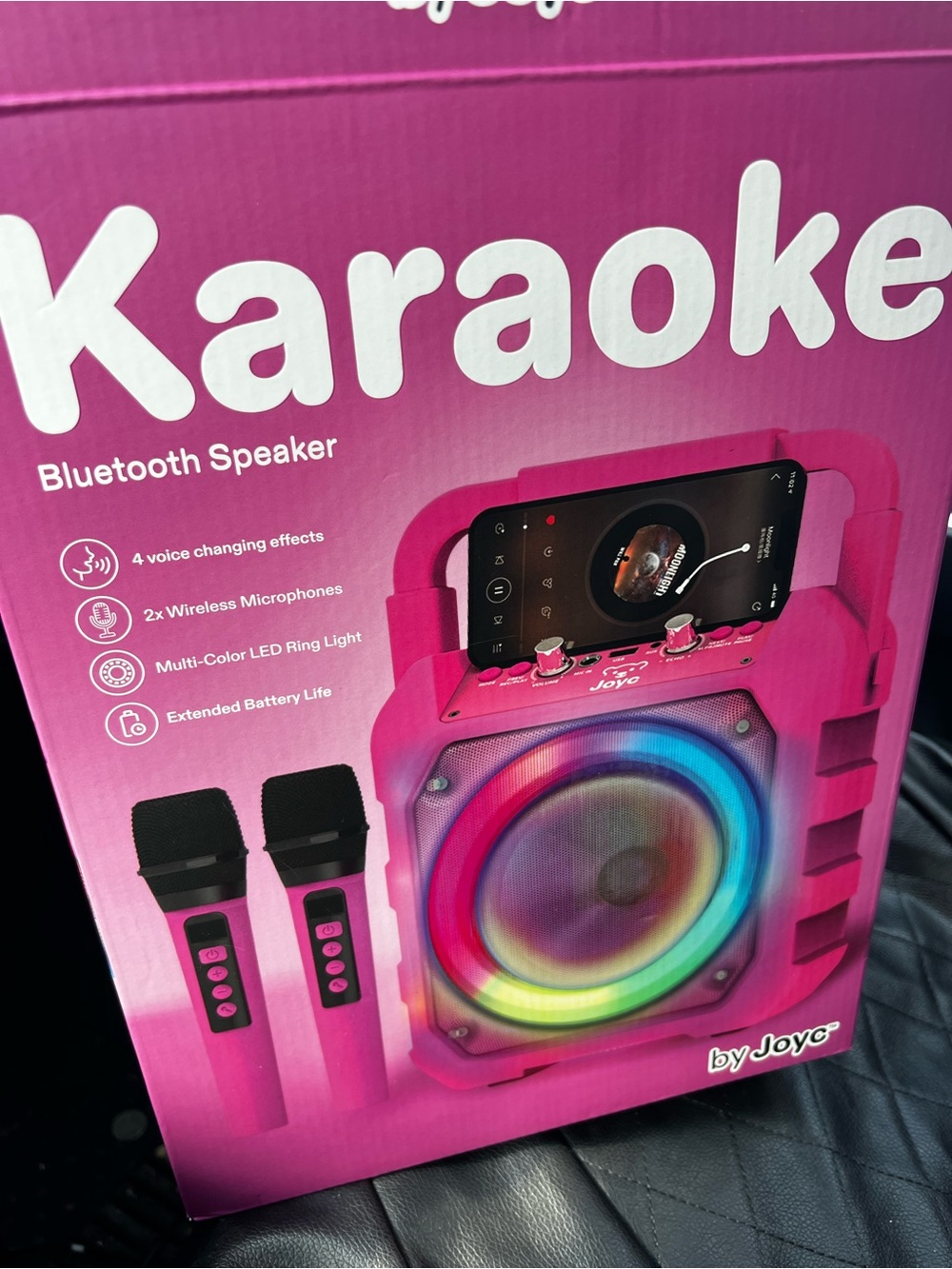 Pink Karaoke Bluetooth Speaker with Dual Microphones